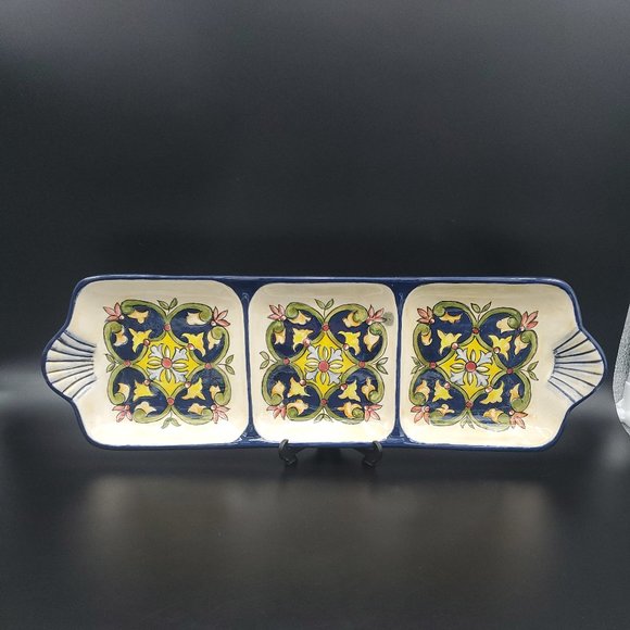 Mediterranean Appartif Tray Three Sections Signed - Picture 1 of 10